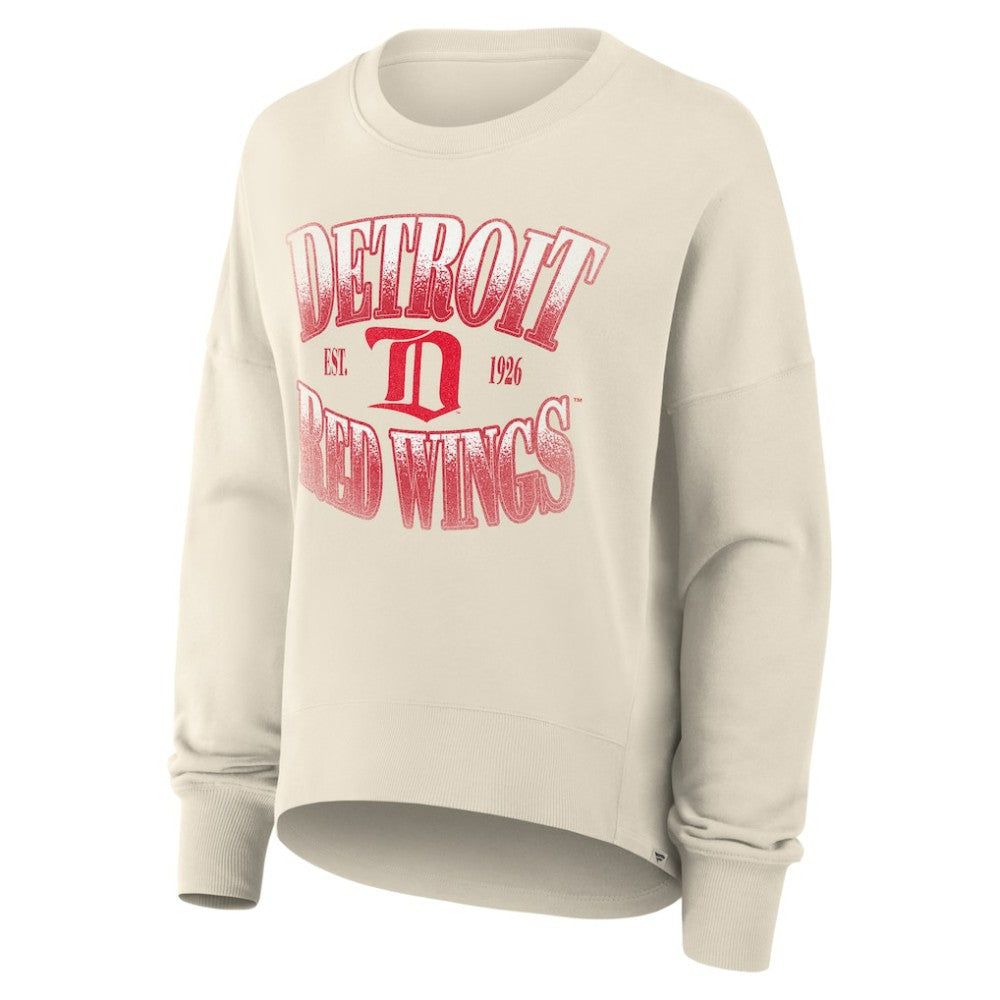 Detroit Red Wings Fanatics Women's Oversized Vintage Slice Pullover Sweatshirt - Cream Sweatshirts