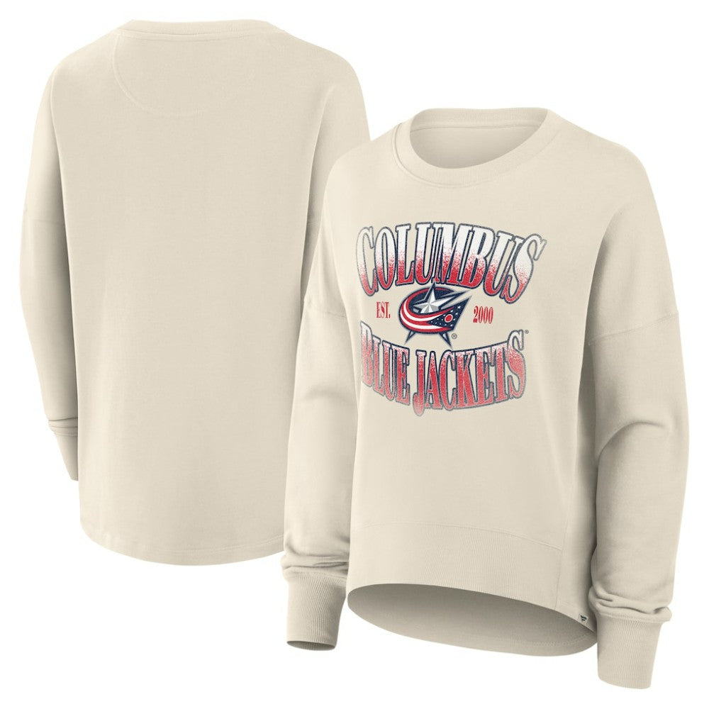 Columbus Blue Jackets Fanatics Women's Oversized Slice Pullover Sweatshirt - Cream Sweatshirts