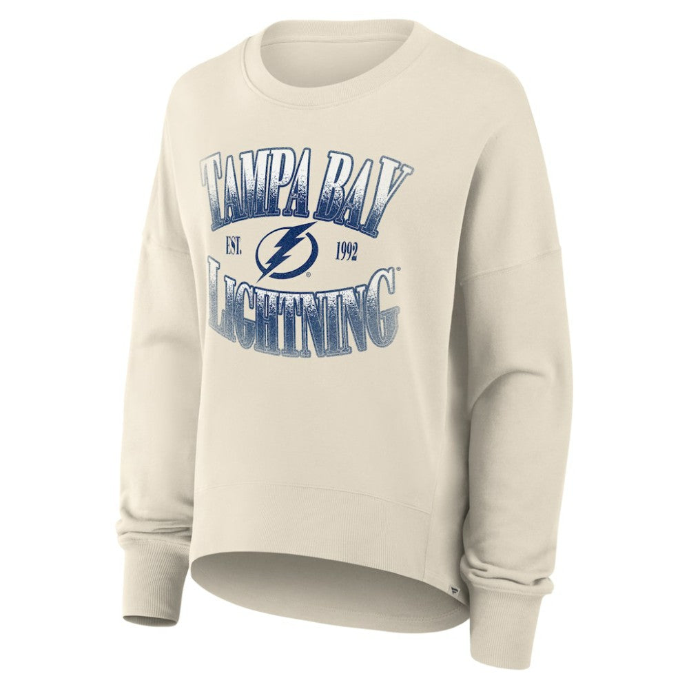 Tampa Bay Lightning Fanatics Women's Oversized Slice Pullover Sweatshirt - Cream Sweatshirts