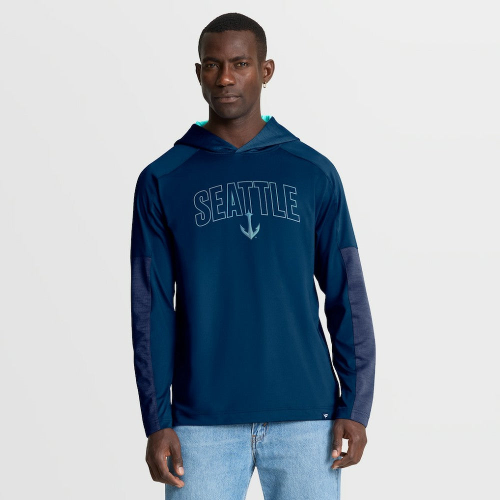 Seattle Kraken Fanatics Penalty Shot Long Sleeve Hoodie T-Shirt - Deep Sea Blue T-shirts