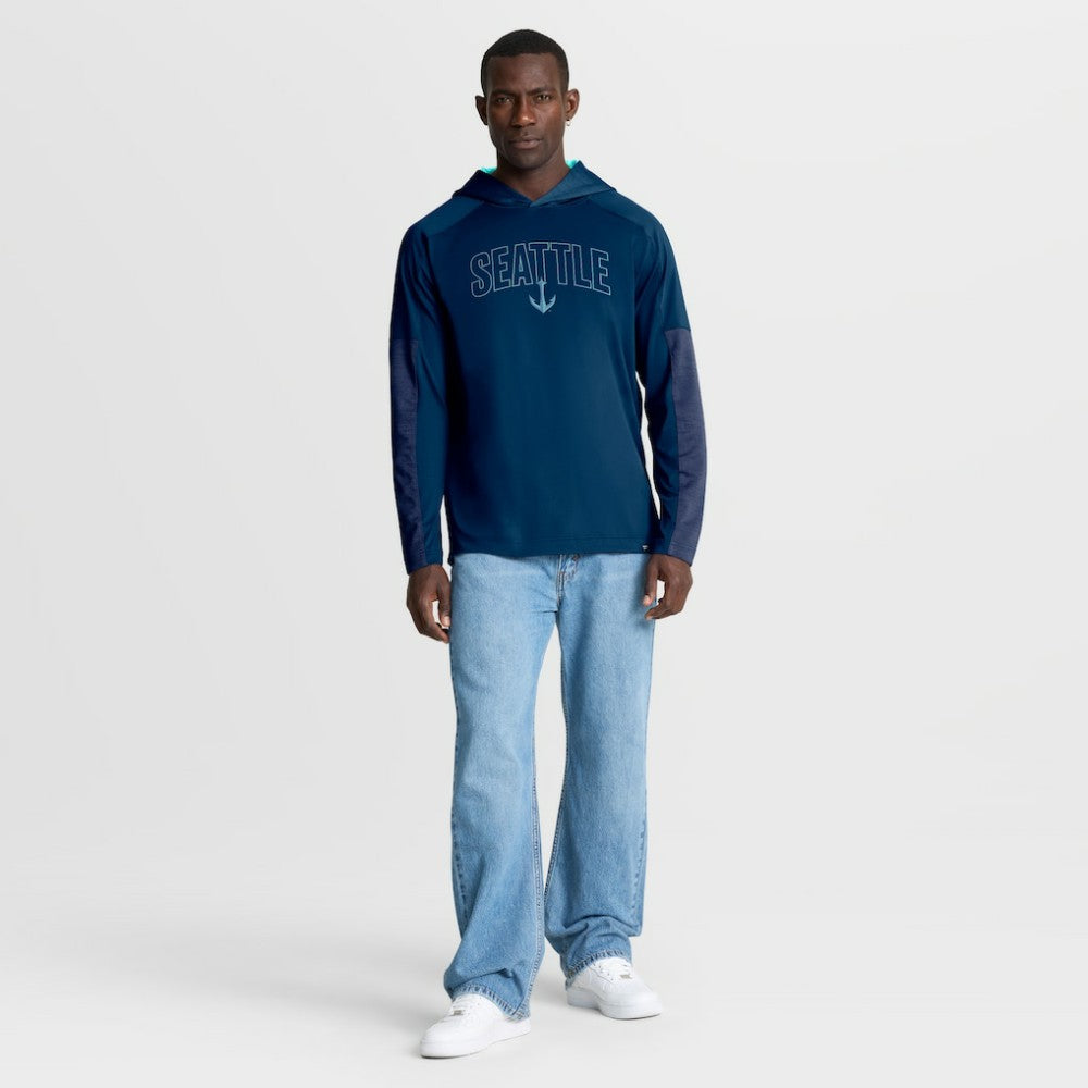 Seattle Kraken Fanatics Penalty Shot Long Sleeve Hoodie T-Shirt - Deep Sea Blue T-shirts