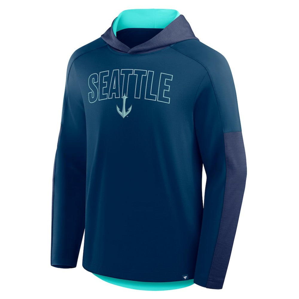 Seattle Kraken Fanatics Penalty Shot Long Sleeve Hoodie T-Shirt - Deep Sea Blue T-shirts