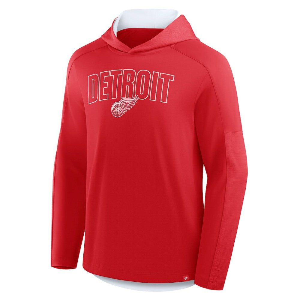Detroit Red Wings Fanatics Penalty Shot Long Sleeve Hoodie T-Shirt - Red T-shirts