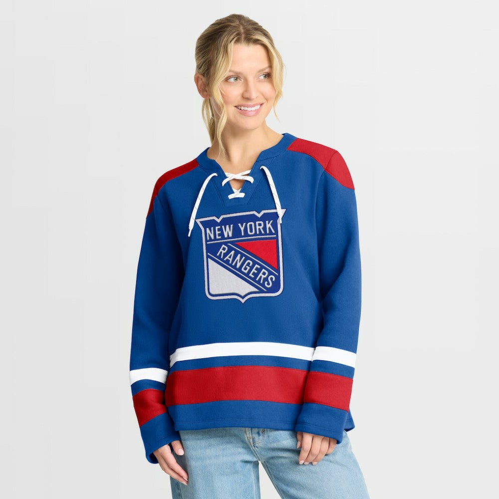 New York Rangers Fanatics Women's Icing Long Sleeve Lace Up Sweatshirt - Blue Sweatshirts