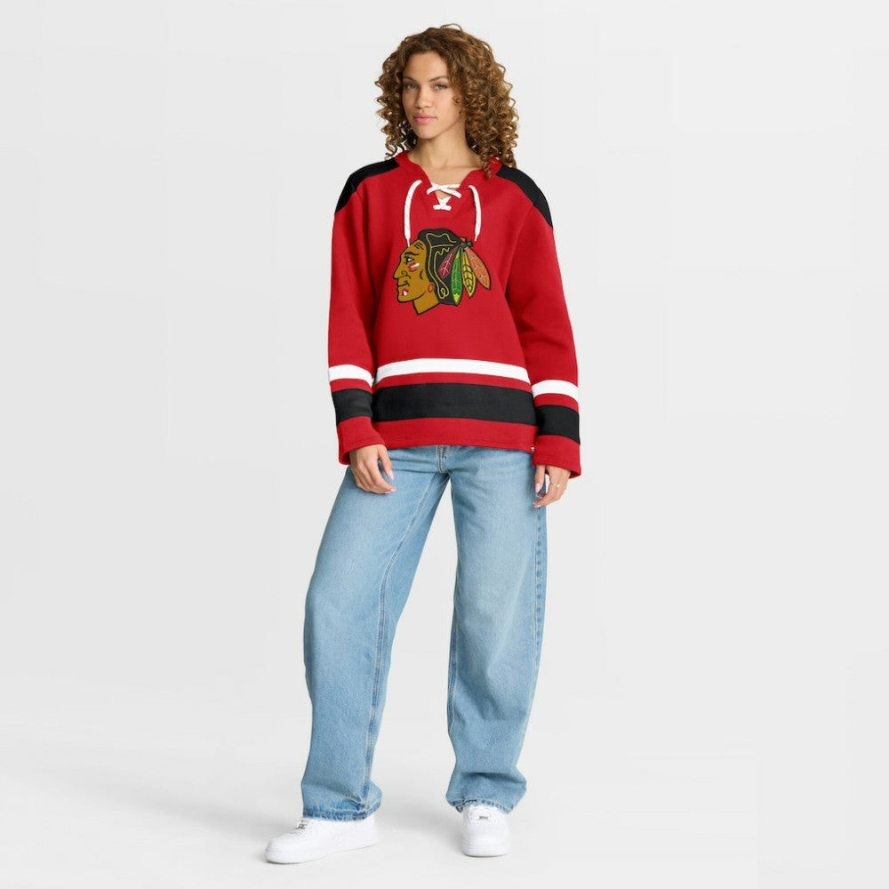 Chicago Blackhawks Fanatics Women's Icing Long Sleeve Lace Up Sweatshirt - Athletic Red Sweatshirts