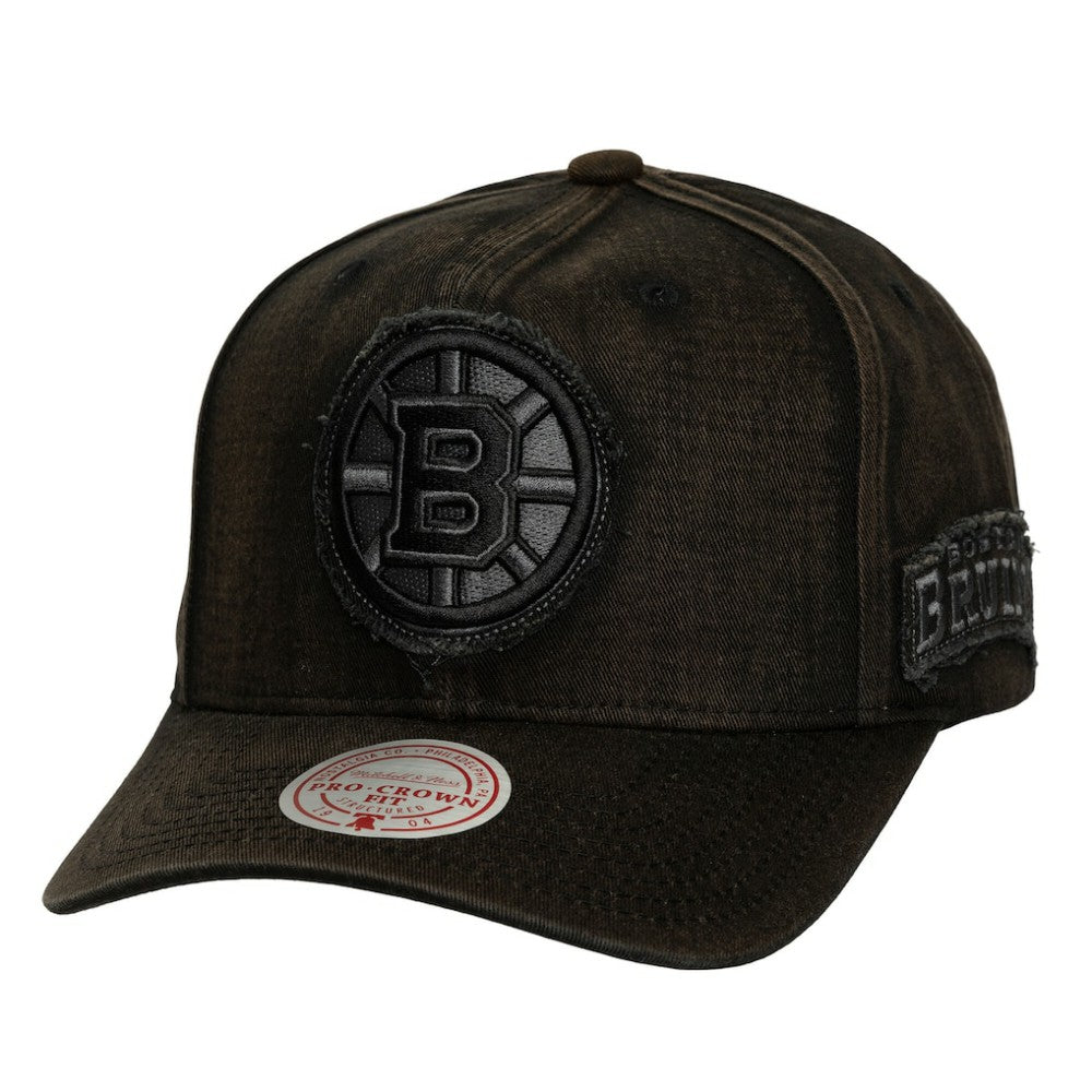 Boston Bruins Mitchell & Ness Downtown Snow Wash Pro-Crown Adjustable Hat - Black Hats
