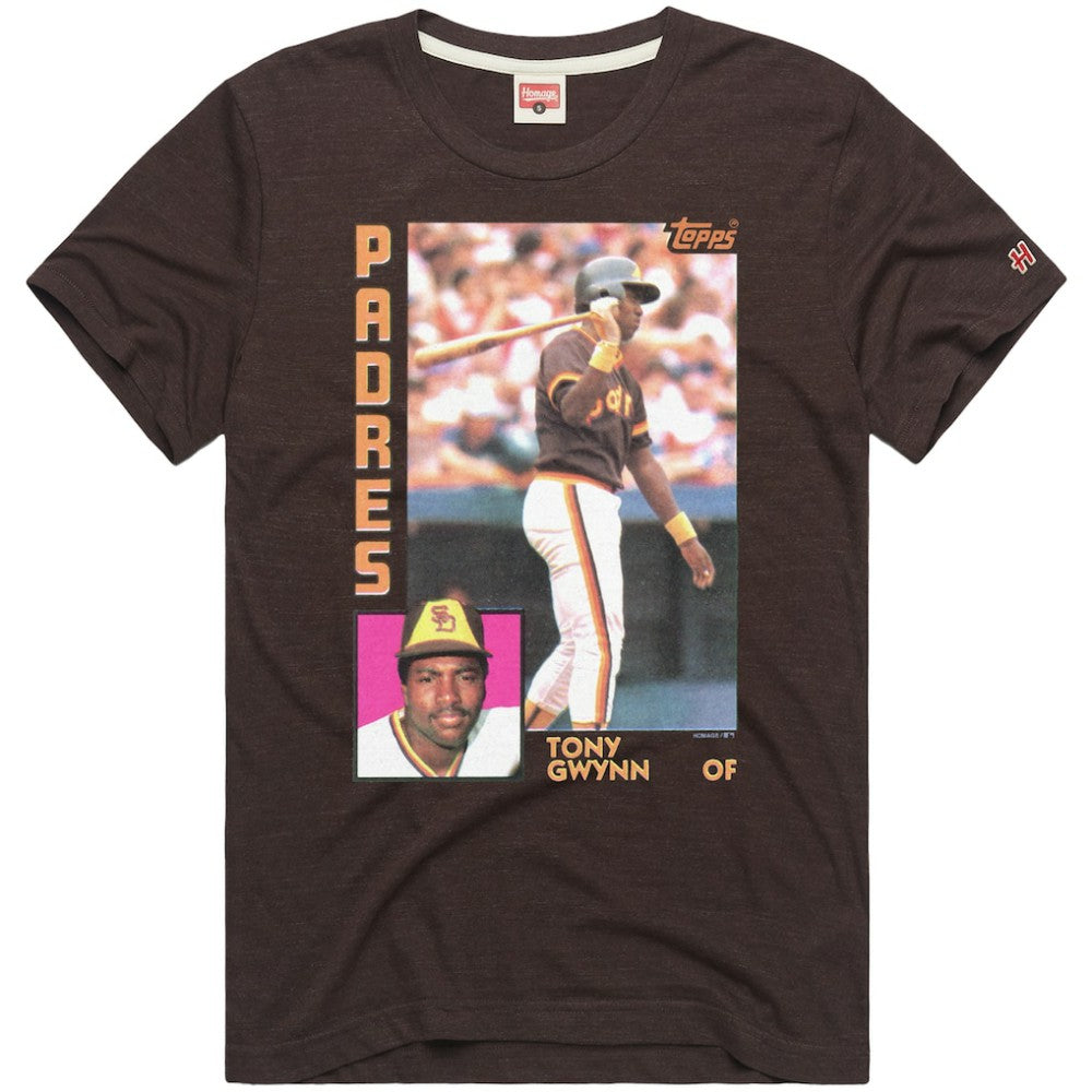 Tony Gwynn San Diego Padres Homage 1984 Topps Baseball Card Player T-Shirt Brown