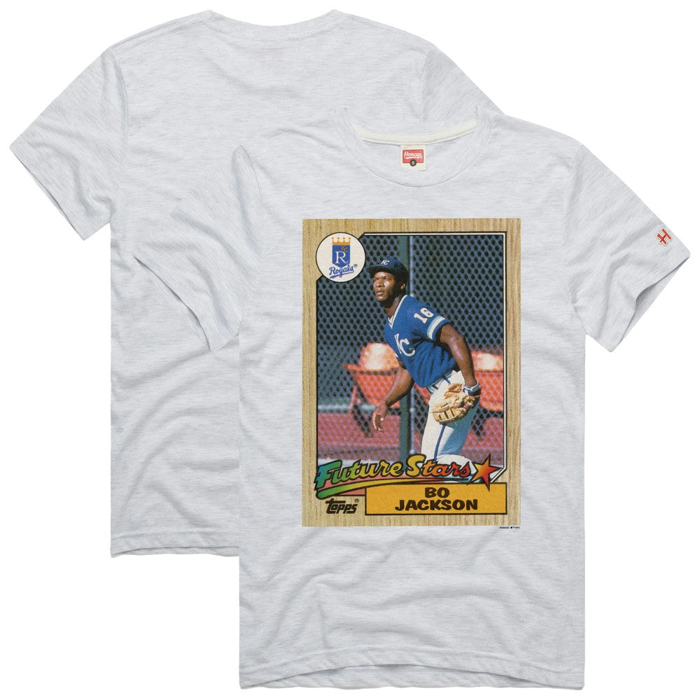 Bo Jackson Kansas City Royals Homage 1987 Topps Baseball Card Player T-Shirt Ash