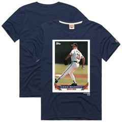 Greg Maddux Atlanta Braves Homage 1993 Topps Baseball Card Player T-Shirt Navy