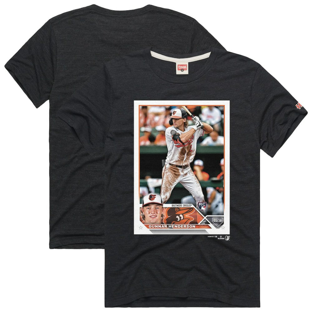 Gunnar Henderson Baltimore Orioles Homage 2023 Topps Baseball Card Player T-Shirt Charcoal