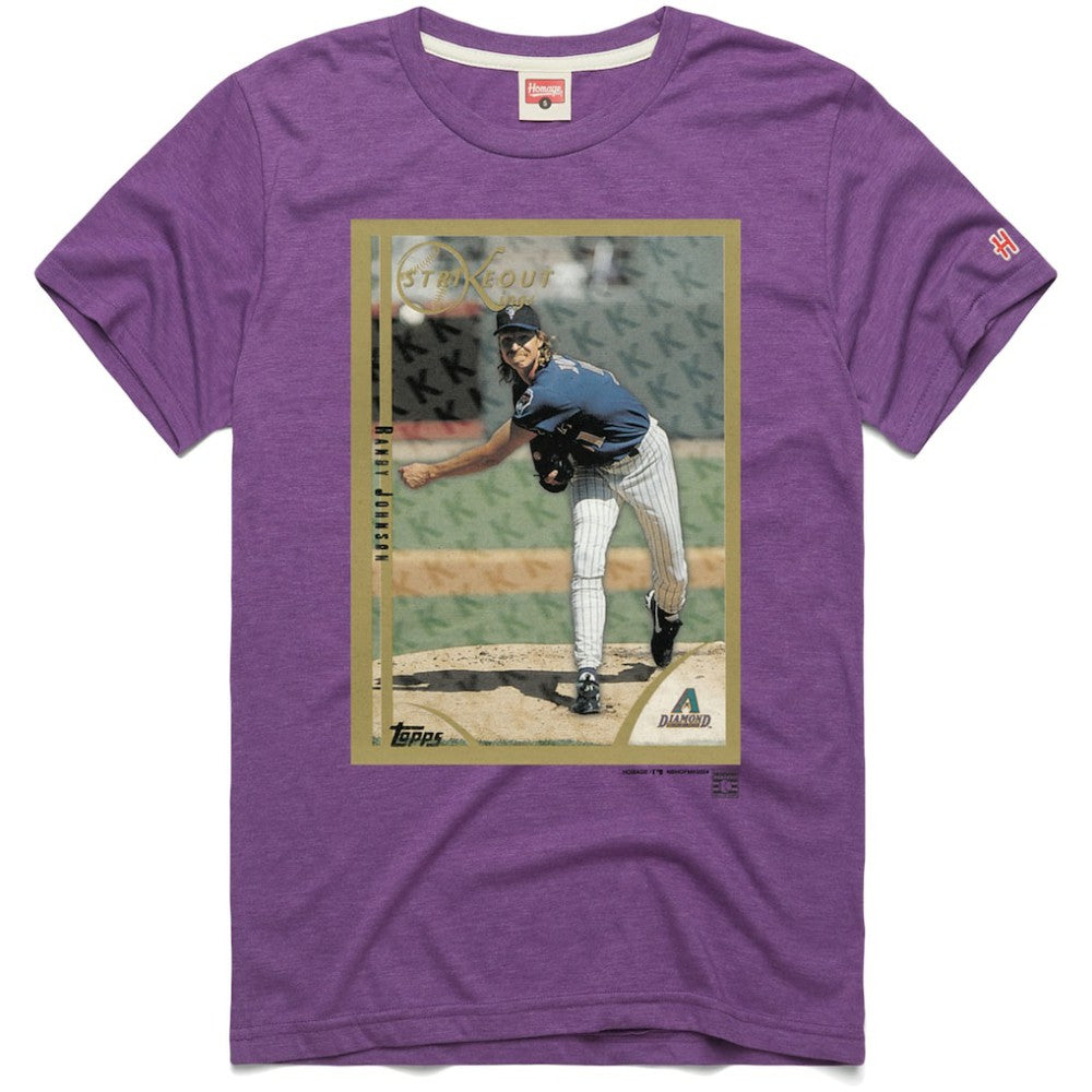 Randy Johnson Arizona Diamondbacks Homage 1999 Topps Baseball Card Player T-Shirt Purple
