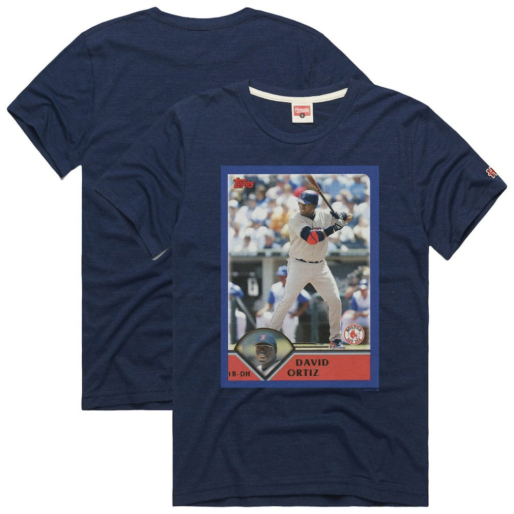 David Ortiz Boston Red Sox Homage 2003 Topps Baseball Card Player T-Shirt Navy