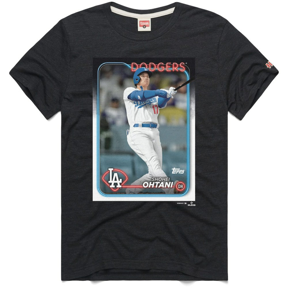 Shohei Ohtani Los Angeles Dodgers Homage 2024 Topps Baseball Card Player T-Shirt Charcoal