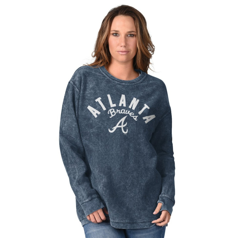 Atlanta Braves G-III 4Her by Carl Banks Women's Comfy Cord Pullover Sweatshirt Navy