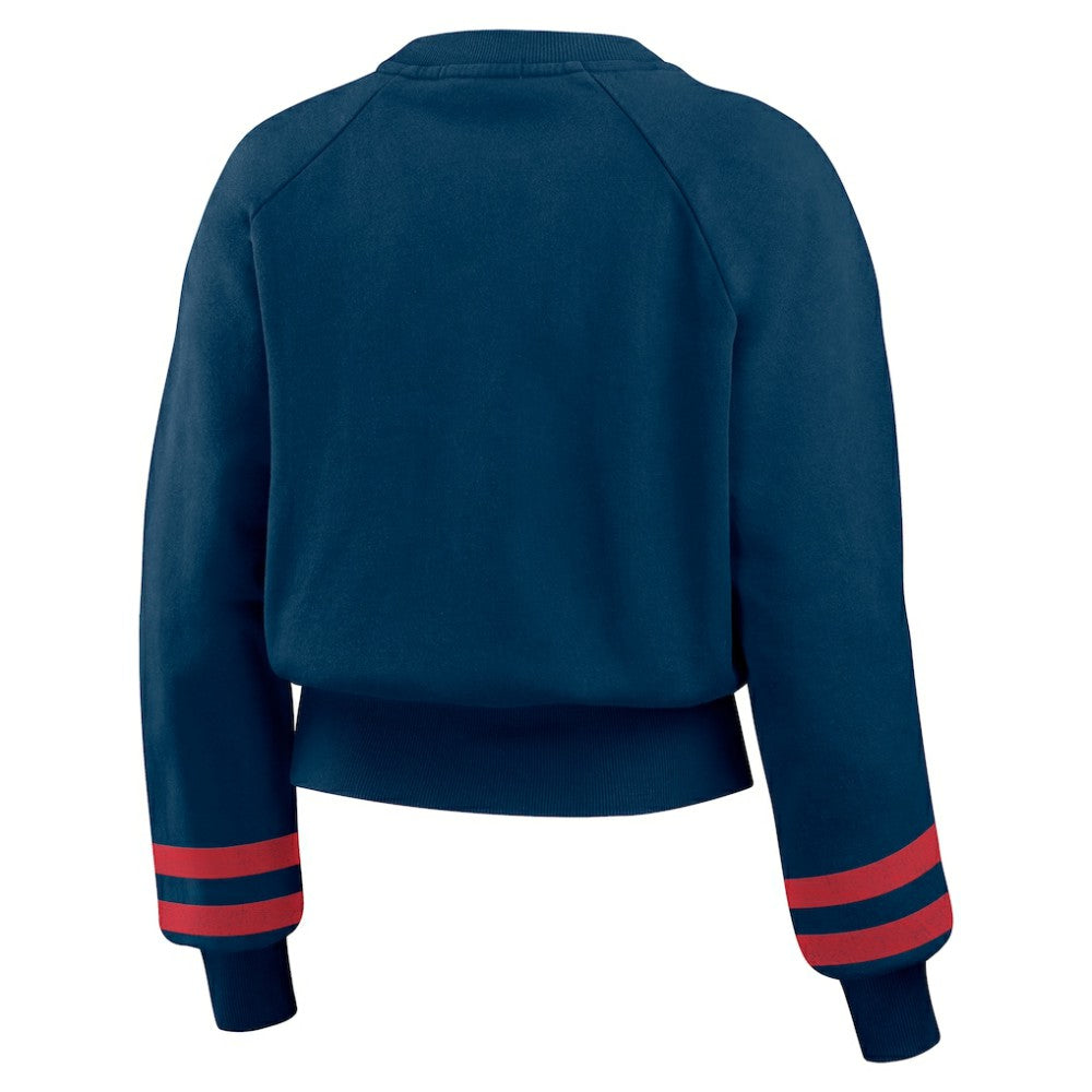 Boston Red Sox WEAR by Erin Andrews Women's Vintage Washed Cropped Pullover Sweatshirt Navy