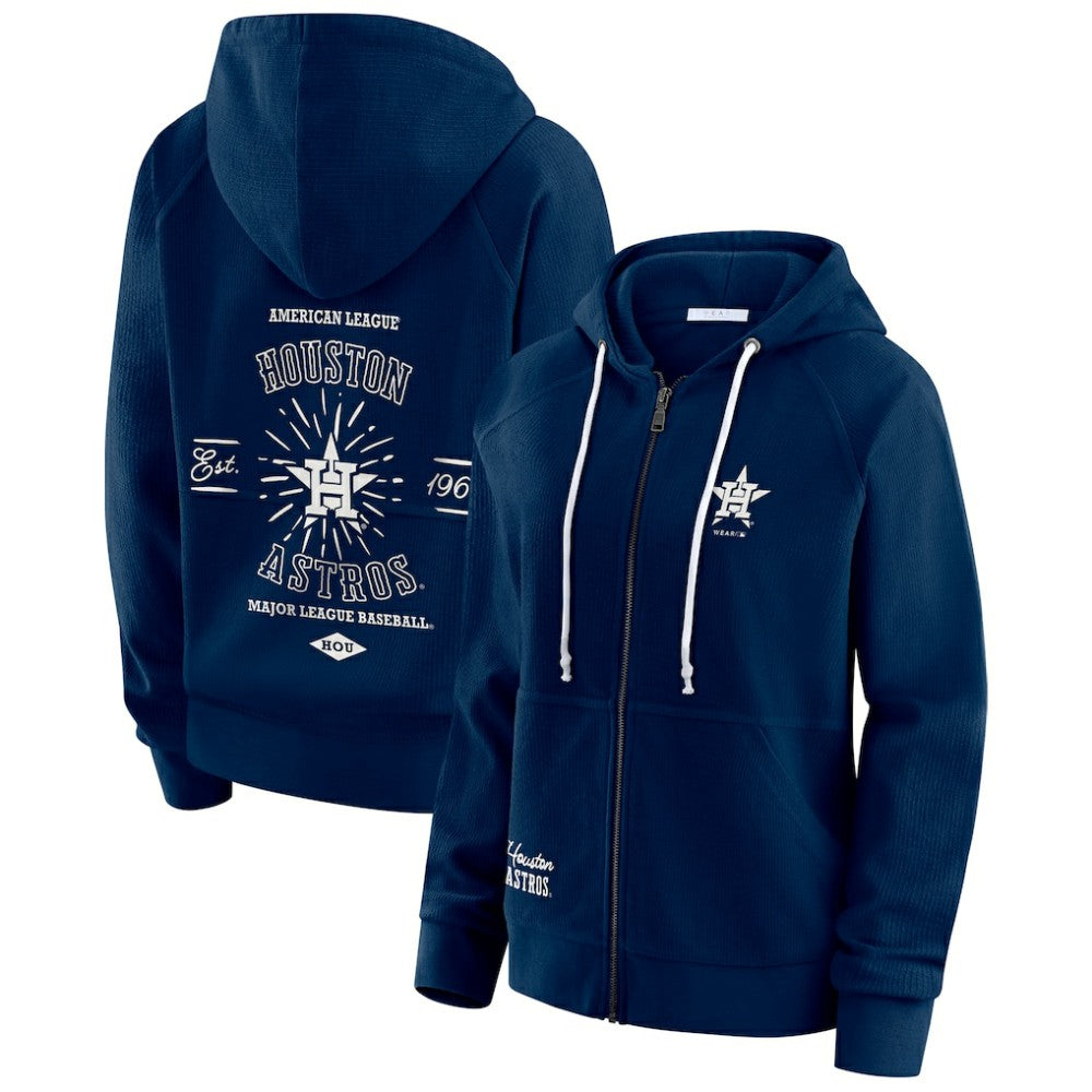 Houston Astros WEAR by Erin Andrews Women's Vintage Full-Zip Raglan Hoodie Navy