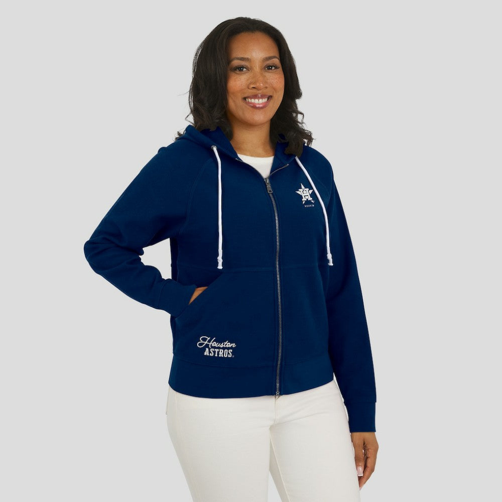 Houston Astros WEAR by Erin Andrews Women's Vintage Full-Zip Raglan Hoodie Navy