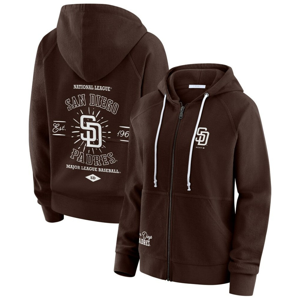 San Diego Padres WEAR by Erin Andrews Women's Vintage Full-Zip Raglan Hoodie Brown
