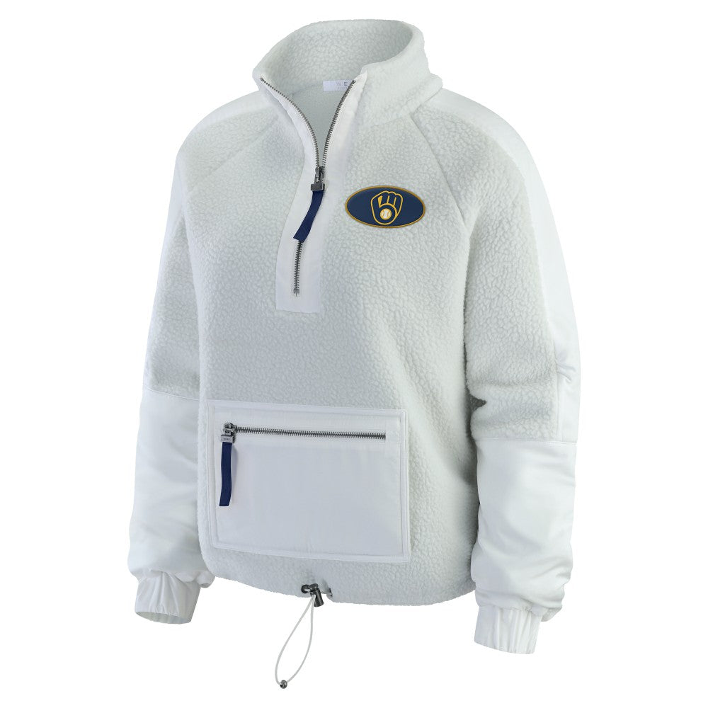 Milwaukee Brewers WEAR by Erin Andrews Women's Polar Fleece Quarter-Zip Jacket Gray