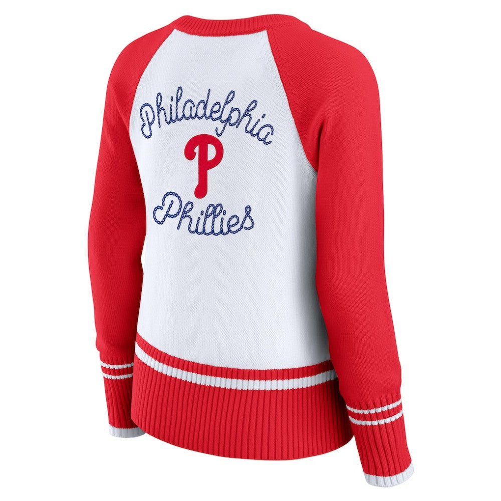 Philadelphia Phillies WEAR by Erin Andrews Women's Colorblock Raglan Sweater White
