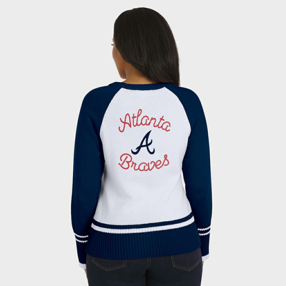 Atlanta Braves WEAR by Erin Andrews Women's Colorblock Raglan Sweater White