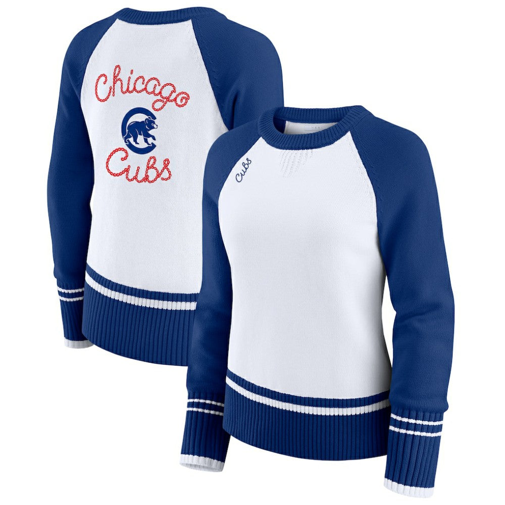 Chicago Cubs WEAR by Erin Andrews Women's Colorblock Raglan Sweater White