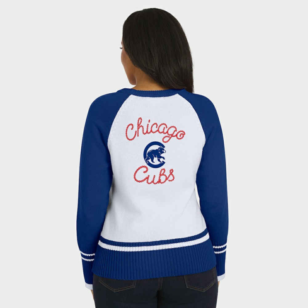 Chicago Cubs WEAR by Erin Andrews Women's Colorblock Raglan Sweater White