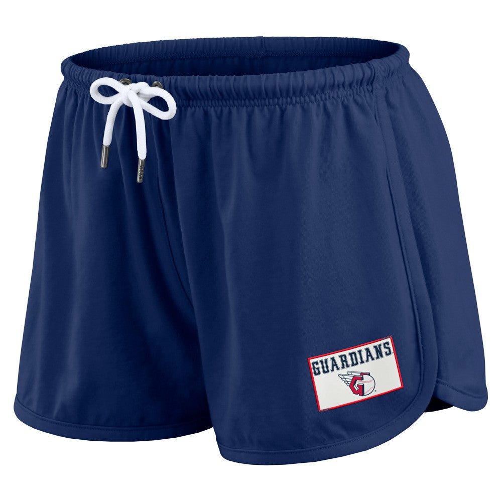 Cleveland Guardians WEAR by Erin Andrews Women's Heavy Rugby Jersey Cropped Long Sleeve T-Shirt & Shorts Lounge Set Navy