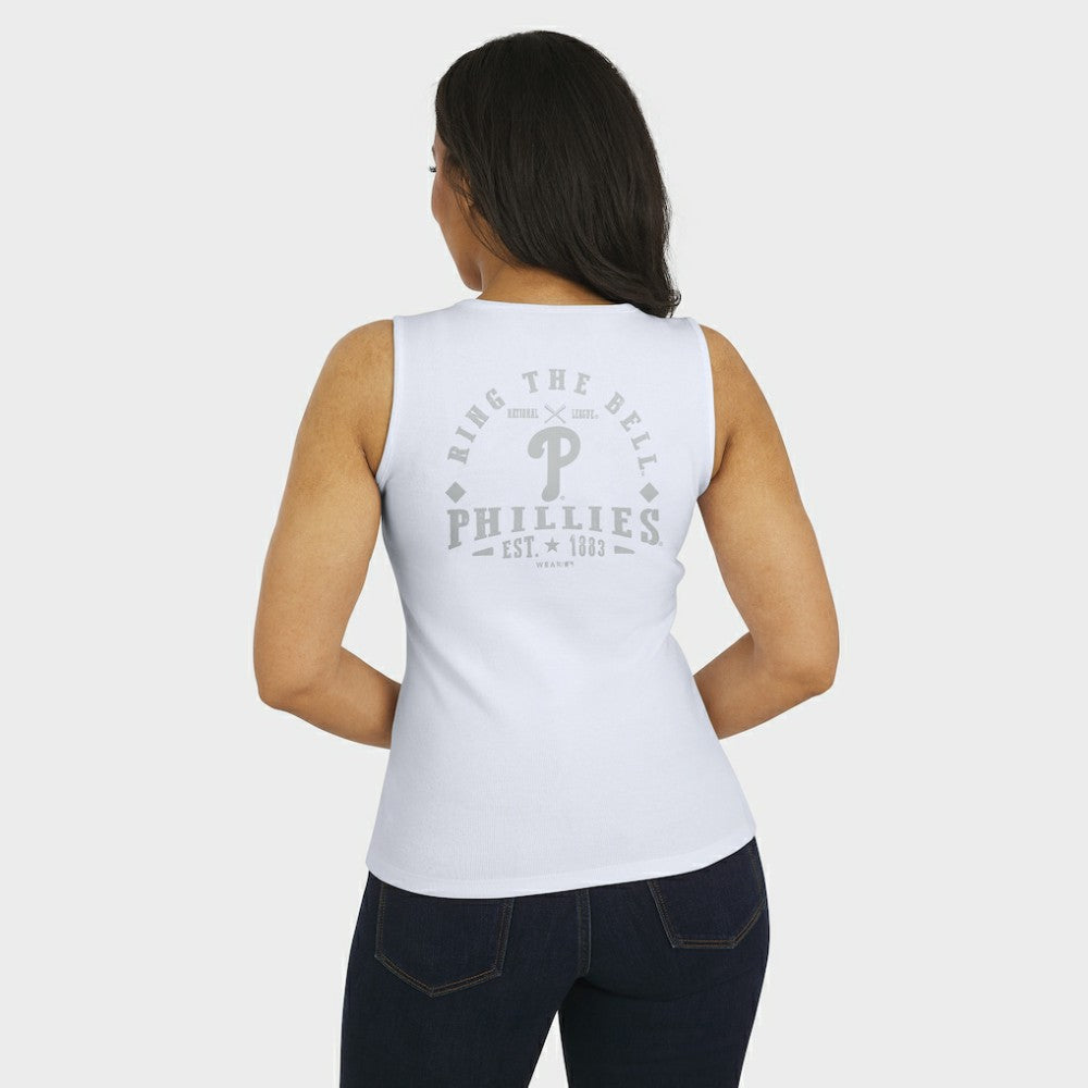 Philadelphia Phillies WEAR by Erin Andrews Women's Rib-Knit Henley Tank Top White