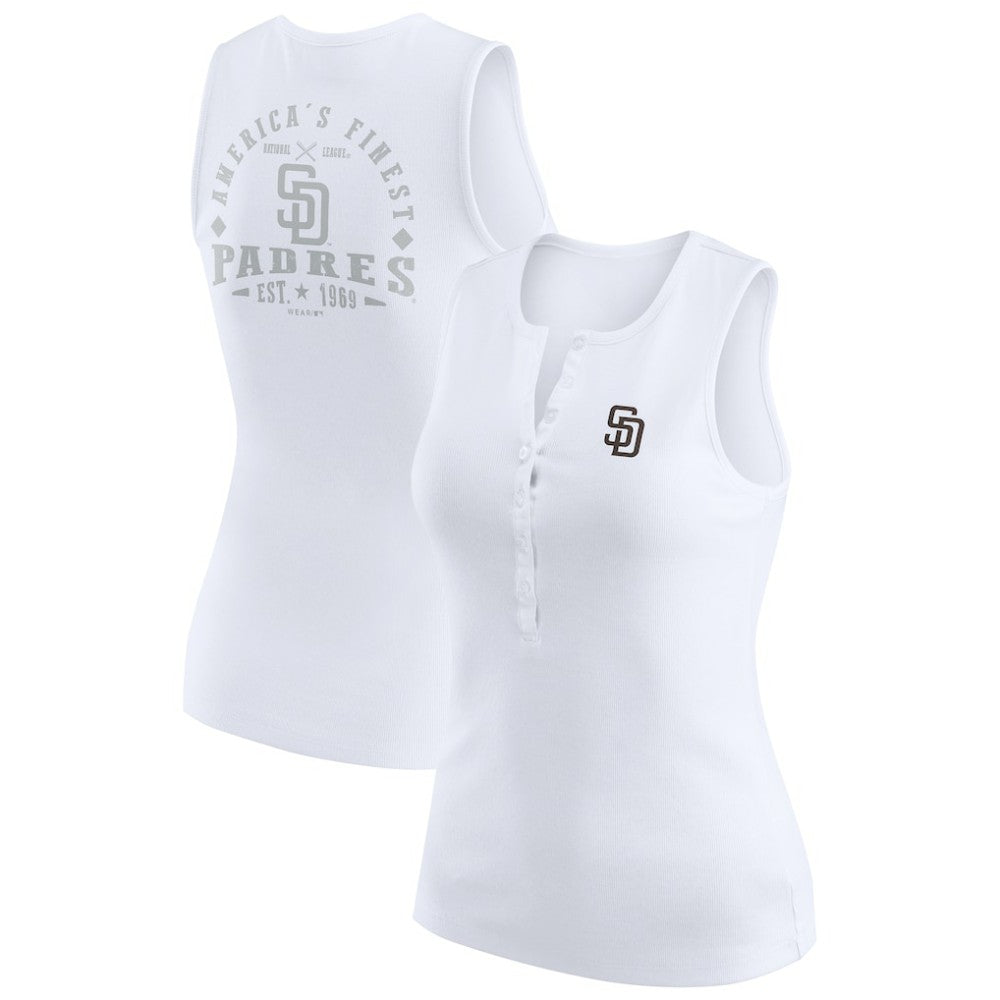 San Diego Padres WEAR by Erin Andrews Women's Rib-Knit Henley Tank Top White