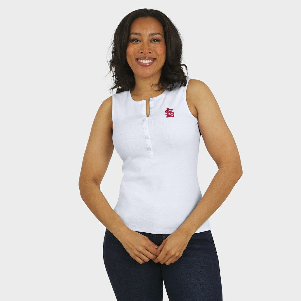 St. Louis Cardinals WEAR by Erin Andrews Women's Rib-Knit Henley Tank Top White
