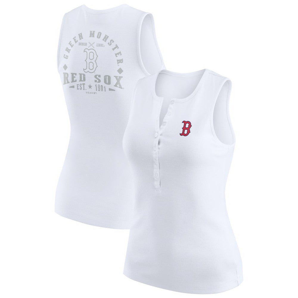 Boston Red Sox WEAR by Erin Andrews Women's Rib-Knit Henley Tank Top White