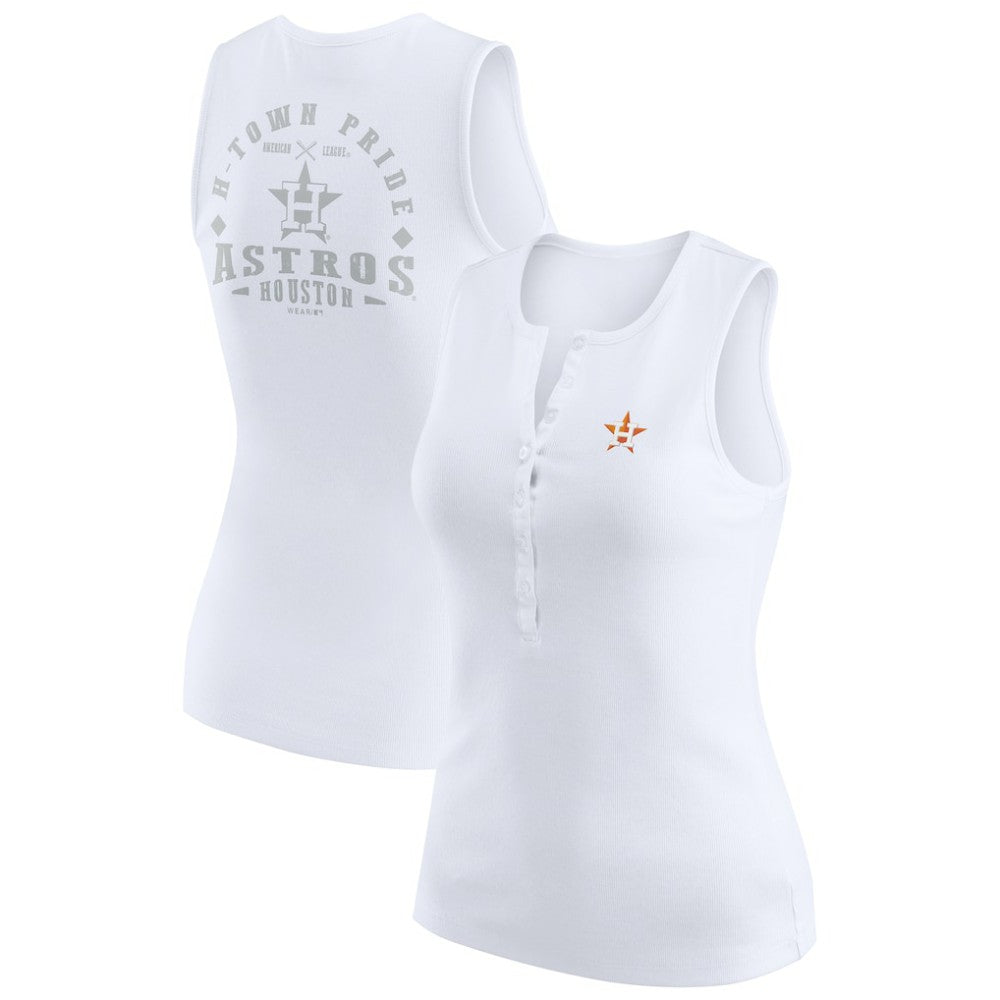 Houston Astros WEAR by Erin Andrews Women's Rib-Knit Henley Tank Top White