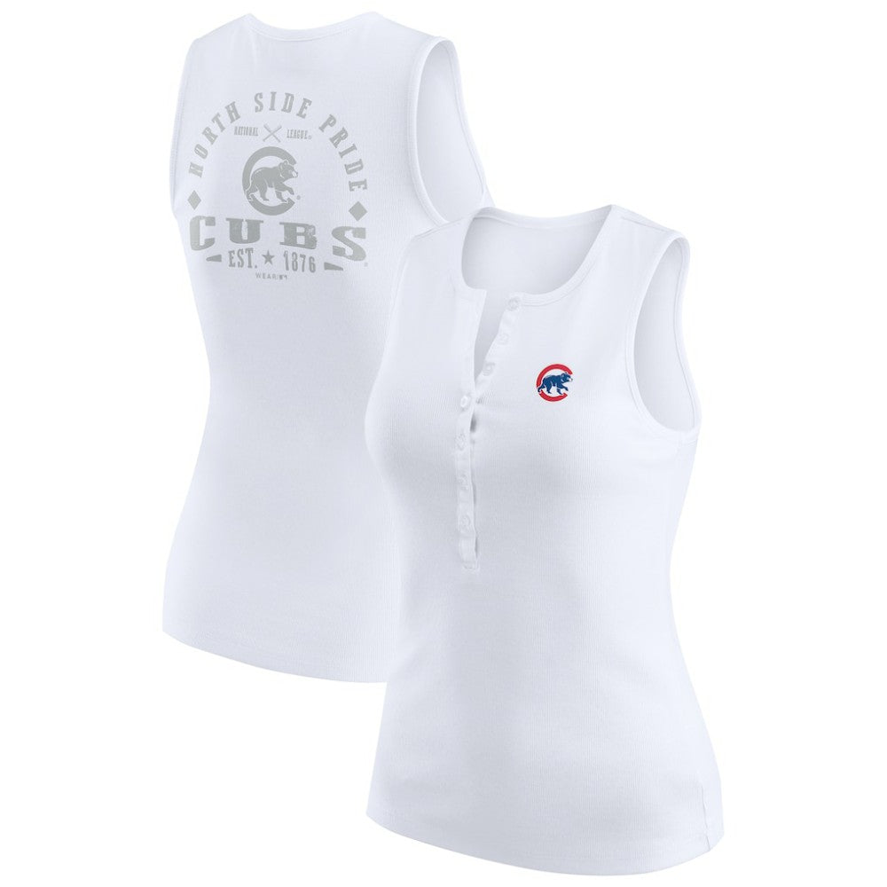 Chicago Cubs WEAR by Erin Andrews Women's Rib-Knit Henley Tank Top White