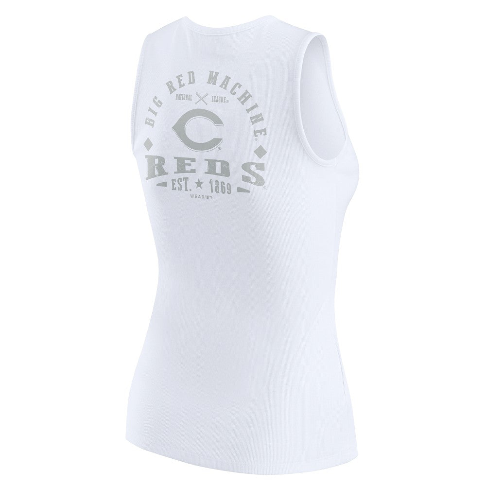 Cincinnati Reds WEAR by Erin Andrews Women's Rib-Knit Henley Tank Top White