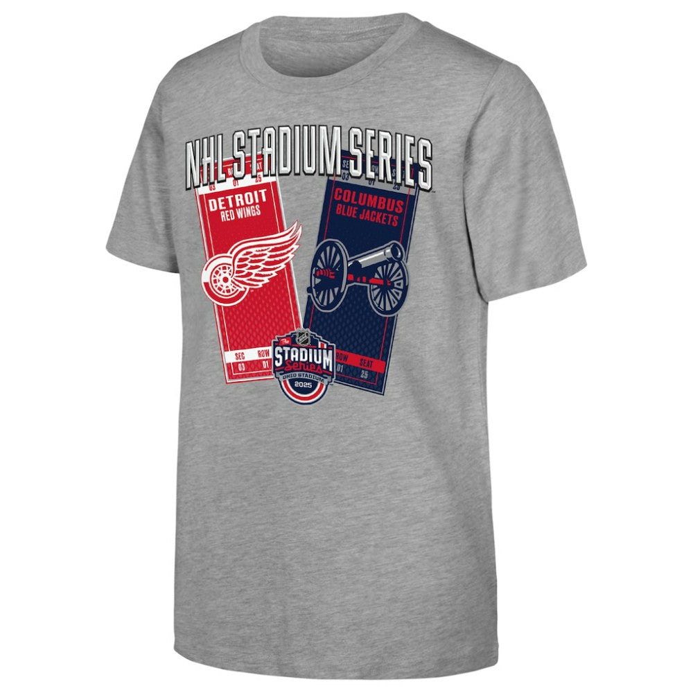 Youth 2025 NHL Stadium Series Columbus Blue Jackets vs. Detroit Red Wings Matchup T-Shirt - Heather Gray T-shirts