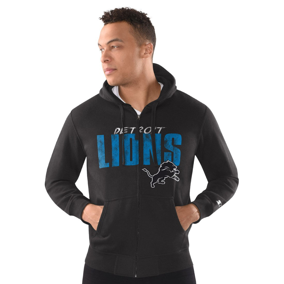 Detroit Lions Starter Distressed Classic Full-Zip Hoodie - Black outlet