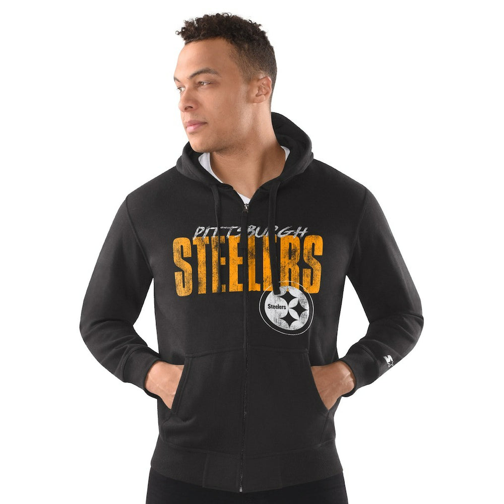 Pittsburgh Steelers Starter Distressed Classic Full-Zip Hoodie - Black discount