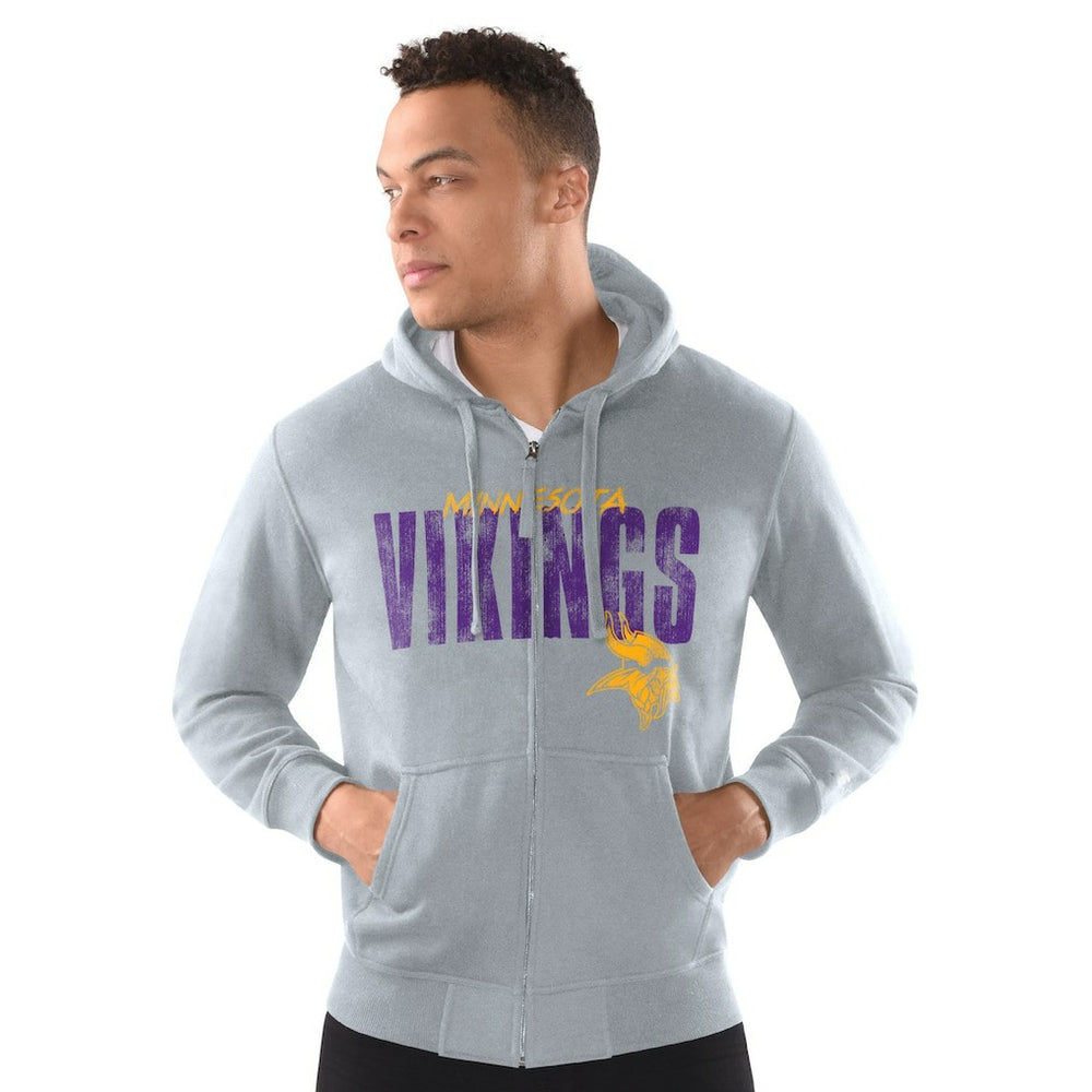 Minnesota Vikings Starter Distressed Classic Full-Zip Hoodie - Heather Gray on sale