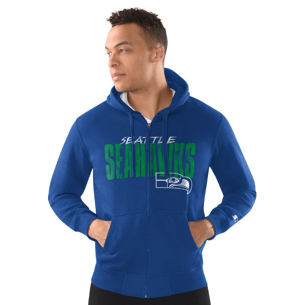 Seattle Seahawks Starter Distressed Classic Full-Zip Hoodie - Royal cheap