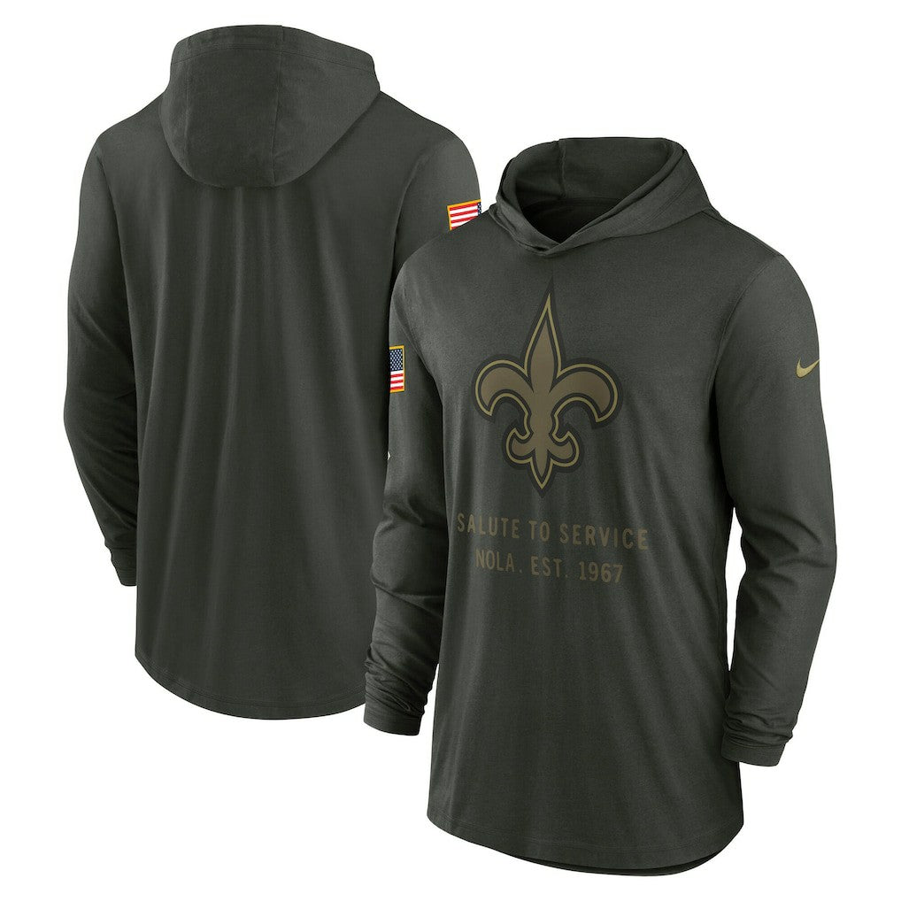 New Orleans Saints 2025 Salute to Service Sideline Dri-FIT Lightweight Hooded Pullover - Forest Green sale