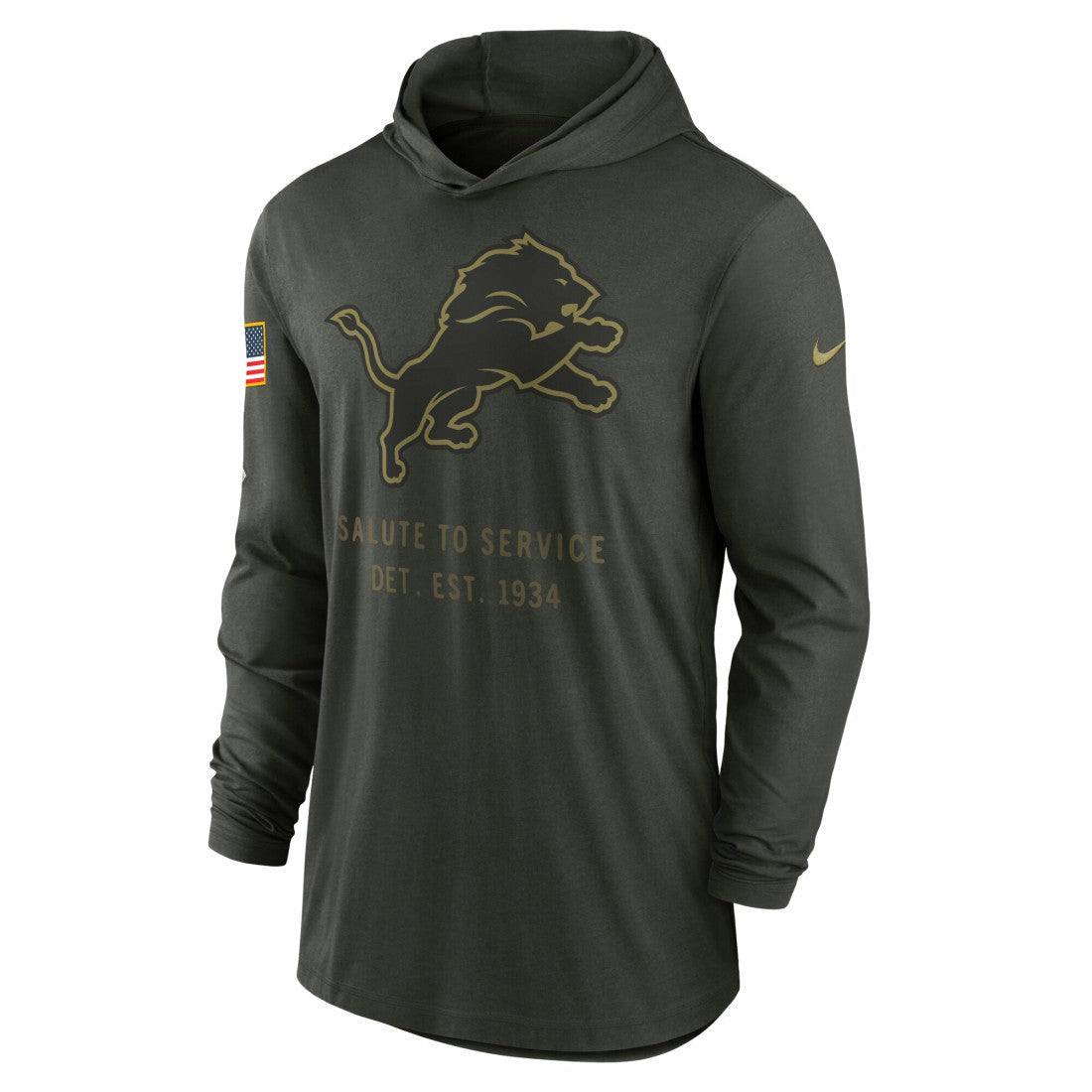 Detroit Lions 2025 Salute to Service Sideline Dri-FIT Lightweight Hooded Pullover - Forest Green for sale