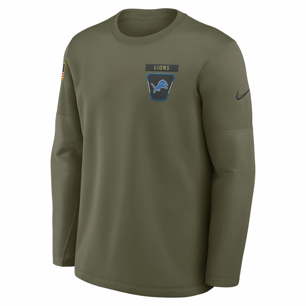 Detroit Lions 2025 Salute to Service Sideline Coaches Therma-FIT Long Sleeve Shirt - Olive on sale