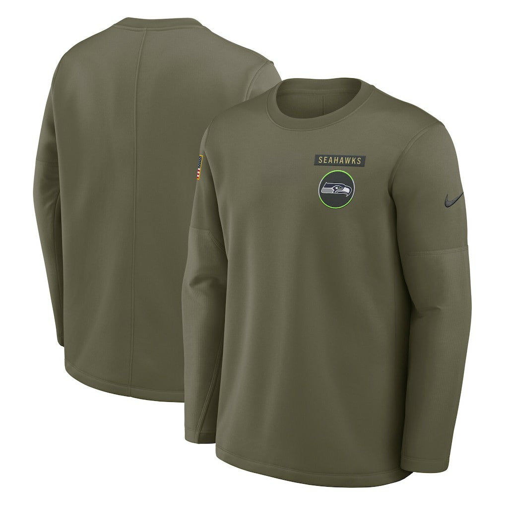 Seattle Seahawks 2025 Salute to Service Sideline Coaches Therma-FIT Long Sleeve Shirt - Olive discount