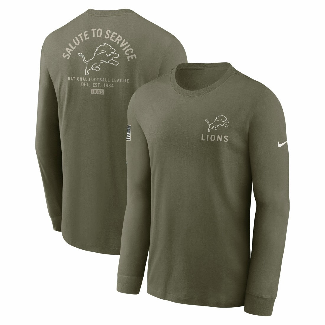 Detroit Lions 2025 Salute to Service Sideline Long Sleeve T-Shirt - Olive on sale