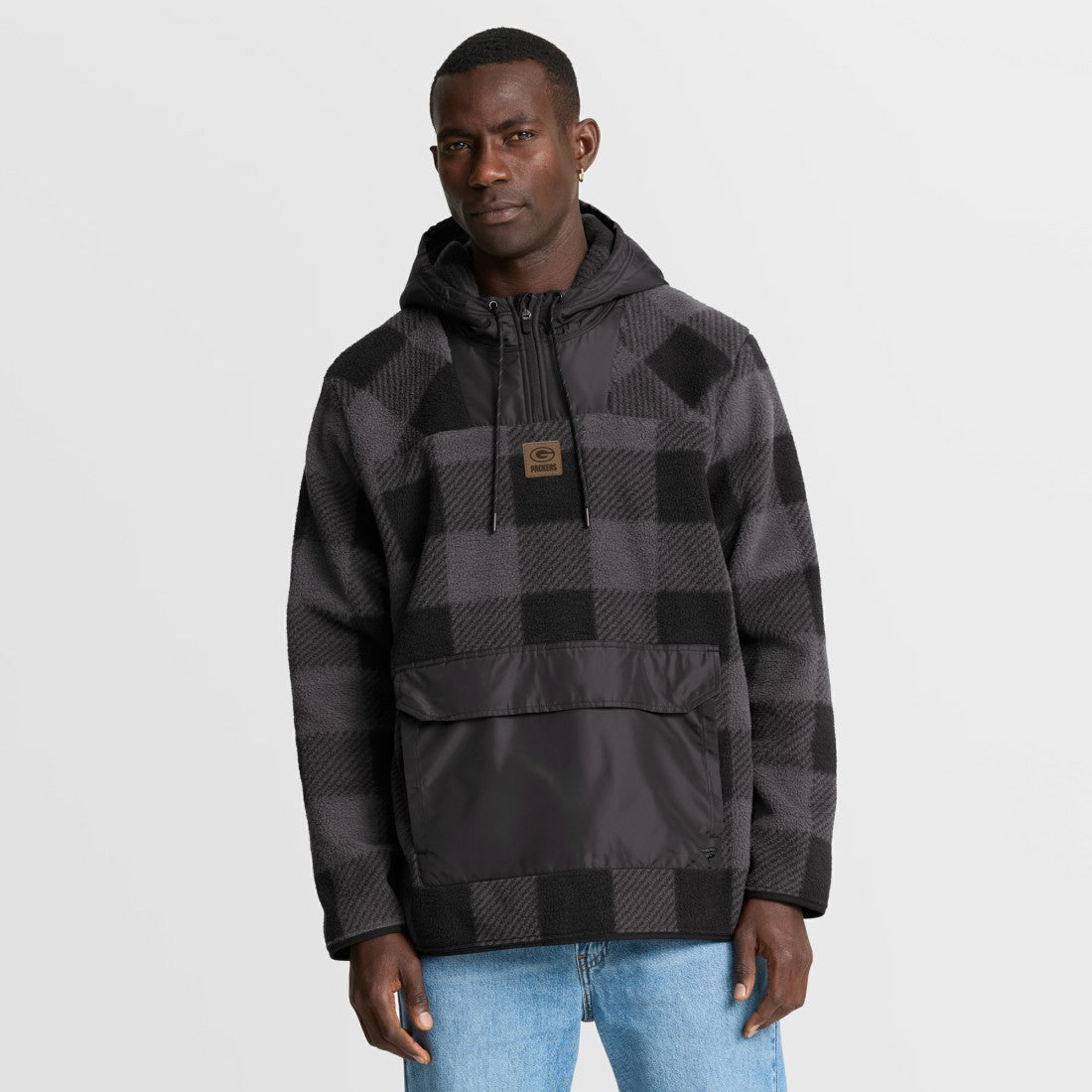 Green Bay Packers Elements Plaid Polar Fleece Quarter-Zip Hoodie - Black cheap