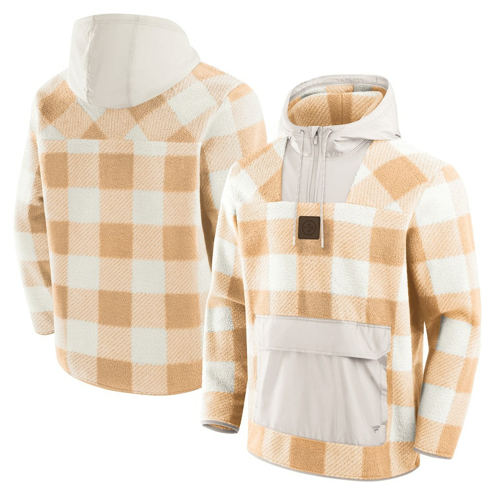 Pittsburgh Steelers Elements Plaid Polar Fleece Quarter-Zip Hoodie - Tan on sale