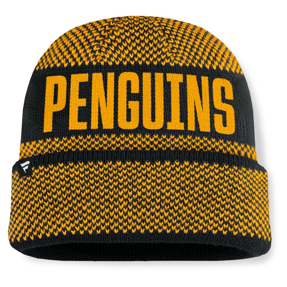 Pittsburgh Penguins Fanatics Fundamentals Shelter Cuffed Knit Hat - Black/Gold Hats