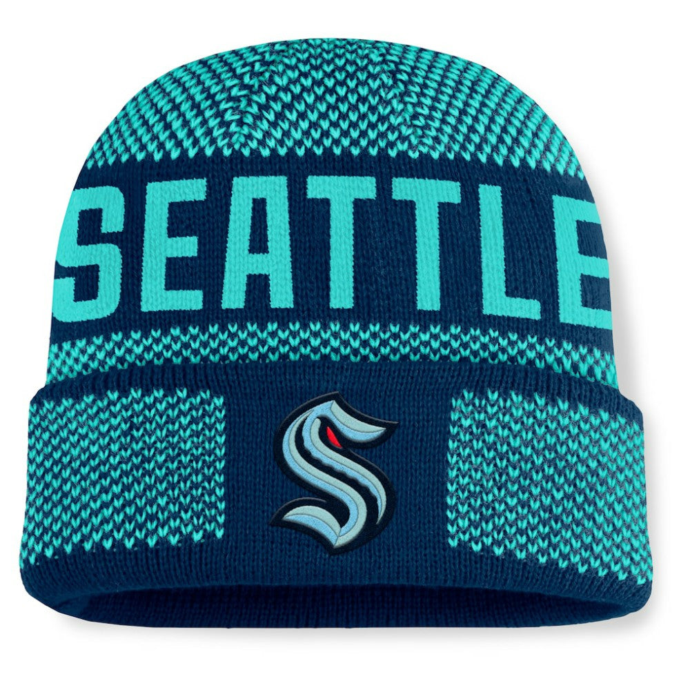 Seattle Kraken Fanatics Fundamentals Shelter Cuffed Knit Hat - Deep Sea Blue/Light Blue Hats