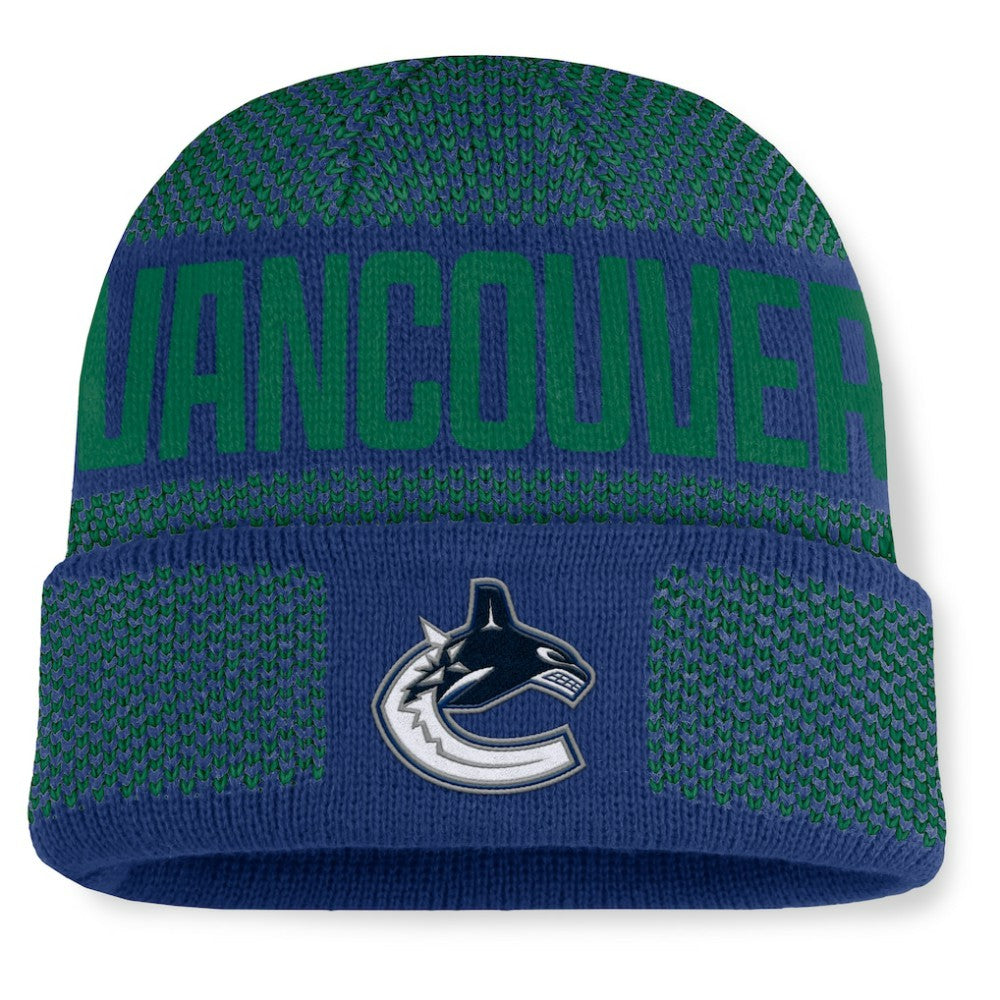 Vancouver Canucks Fanatics Fundamentals Shelter Cuffed Knit Hat - Blue/Green Hats